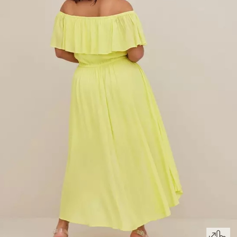 TORRID Size 4 4X Midi Gauze Off-Shoulder Walk-Through Dress in Yellow - Picture 3 of 7